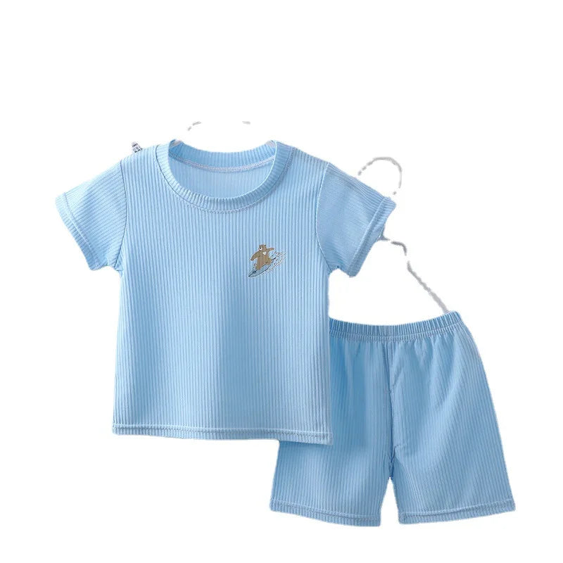 New Children's Short-sleeved Pajamas Suit Girls Boys T-shirt Baby Home Clothes Kids Clothing Set