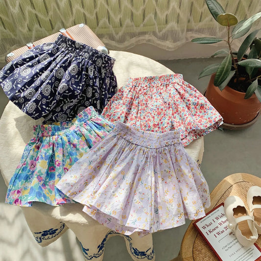 Summer Floral Print Girls Skirt Shorts For Children Clothing Skirt-pants Kids Tutu Shorts Loose Leg Pants Baby Clothes Size 2-10