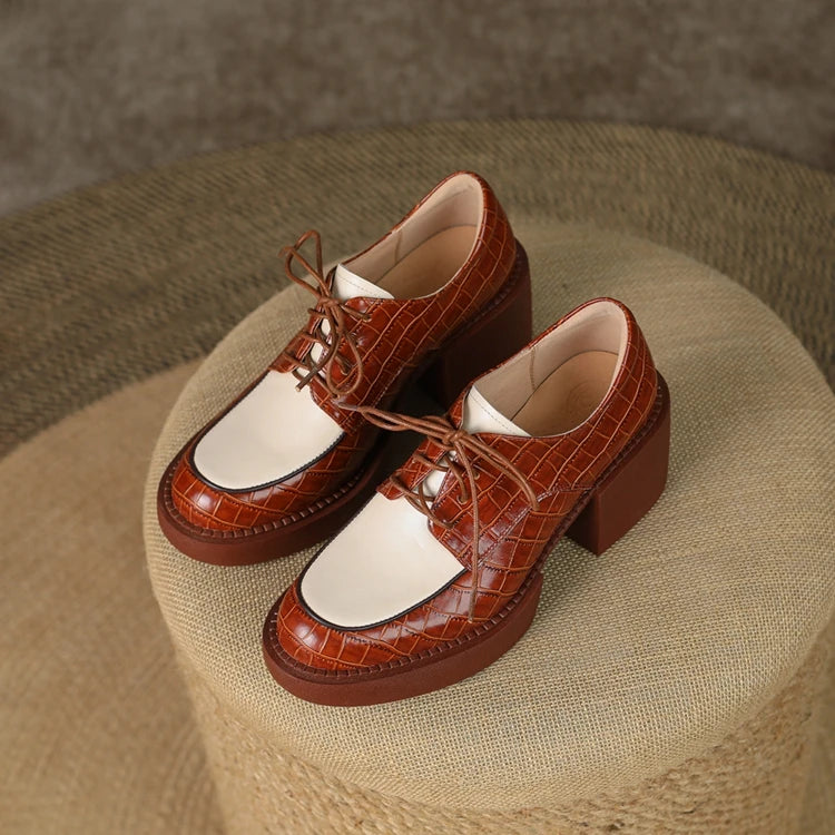 2024 New Spring Genuine Leather Women Shoes Casual Lace-up Loafers Round Toe Platform Shoes Shoes Woman Zapatos De Mujer Women