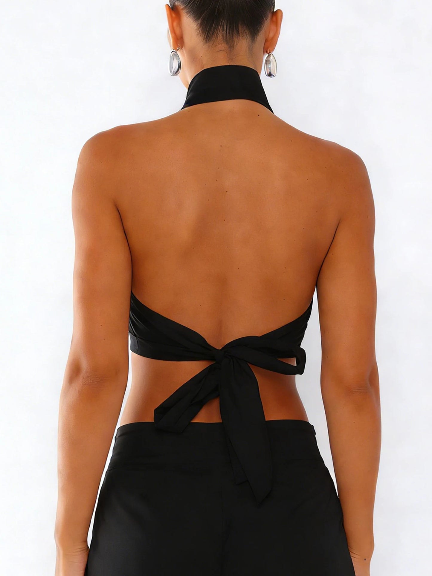 Women Button up Halter Tops Summer Trendy Lapel Tie up Backless Shirts for Streetwear Aesthetic Grunge Clothes
