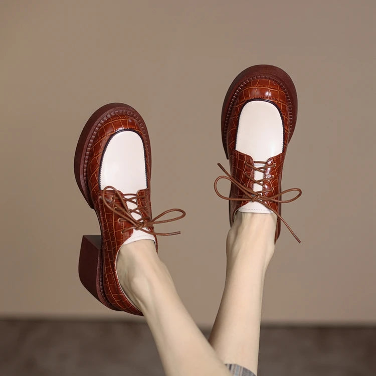 2024 New Spring Genuine Leather Women Shoes Casual Lace-up Loafers Round Toe Platform Shoes Shoes Woman Zapatos De Mujer Women