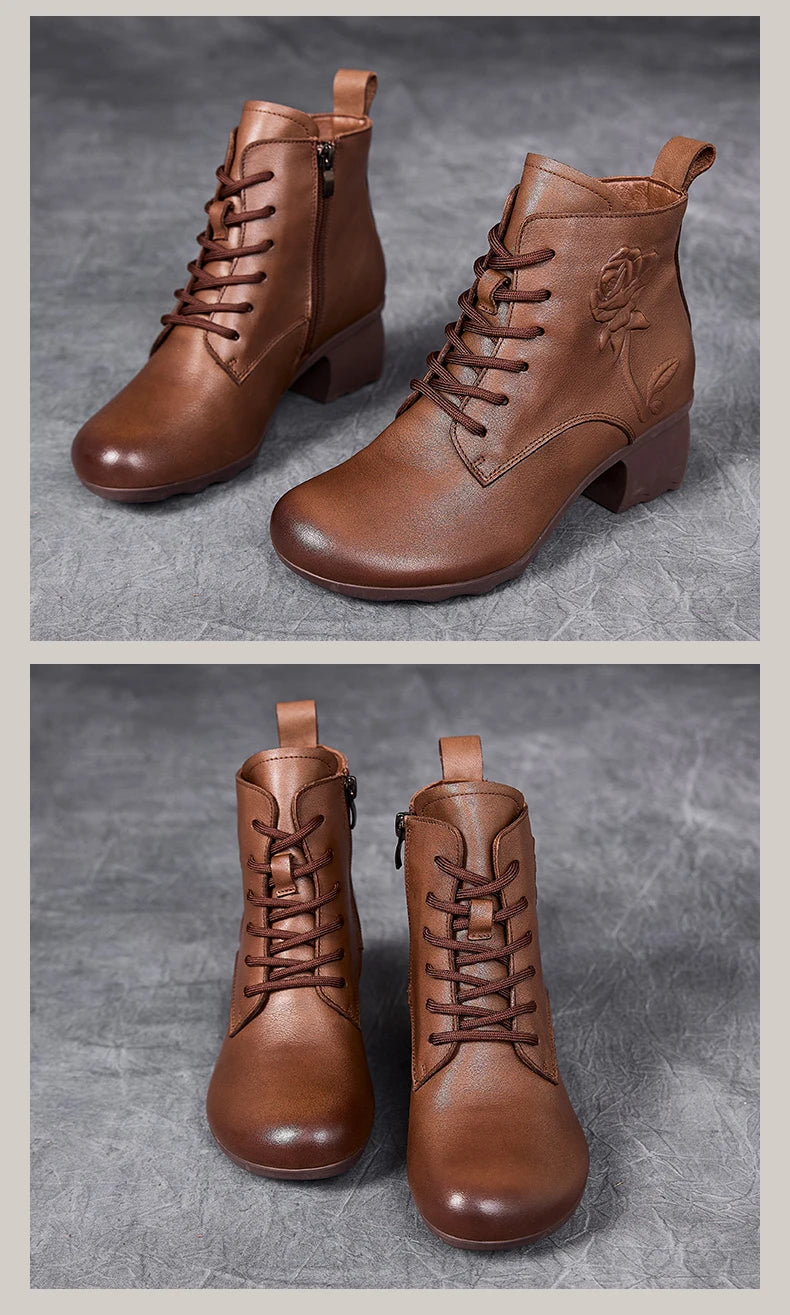 GKTINOO Spring Autumn Women Boots Genuine Leather High Heels Ankle Boots For Women Shoes Retro Handmade Zipper Short Boots
