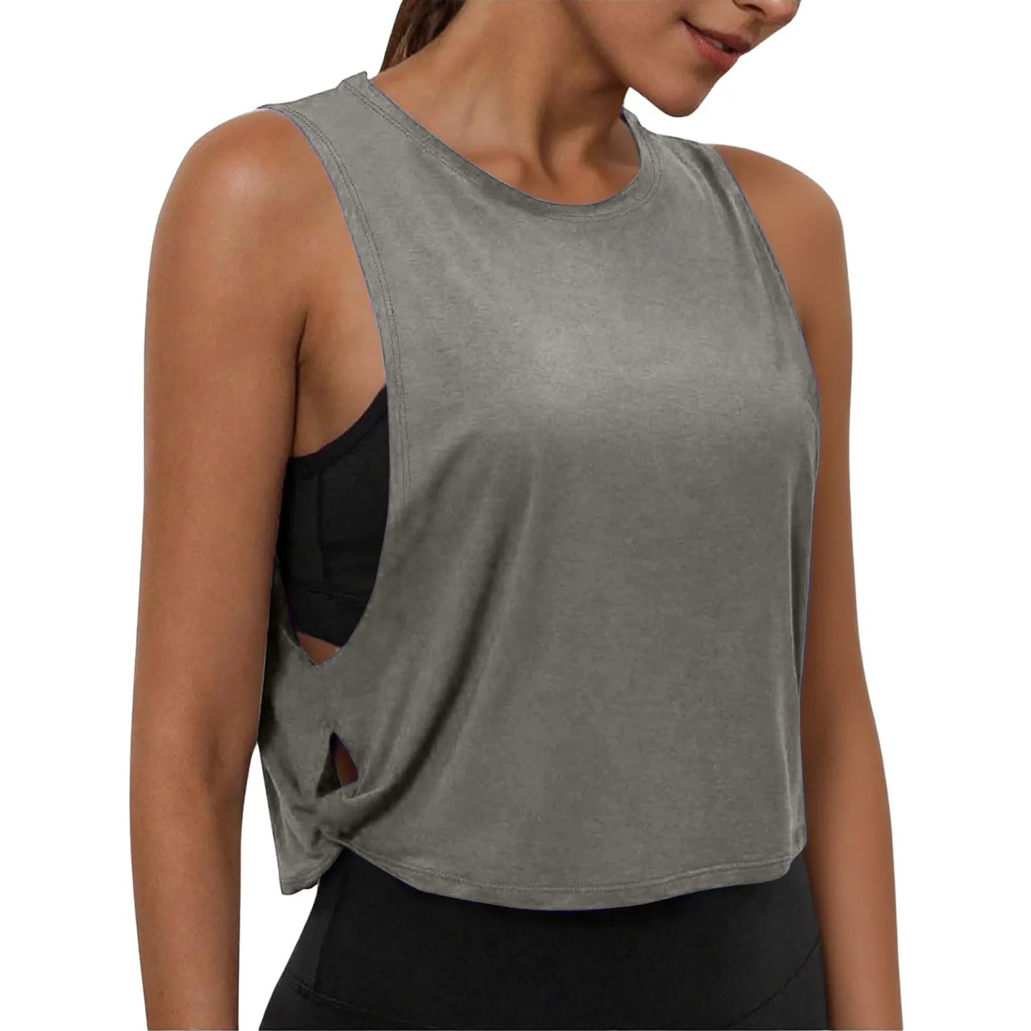 Women Sleeveless Yoga Tops Athletic Vest Breathable Blouse Cover Up Gym Workout Cool T-Shirt Running Short Tank Crop Top