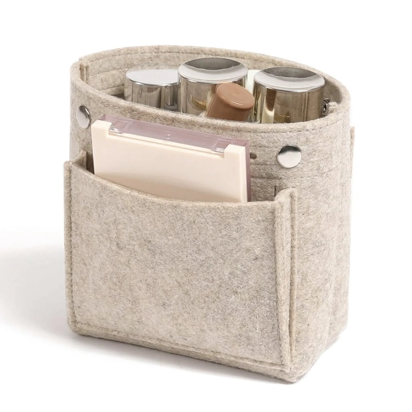 Mini Slim Felt Purse Organizer Insert with Snap Closure, Makeup Bag In Bag Shaper with Multi-Pockets for Handbag & Tote