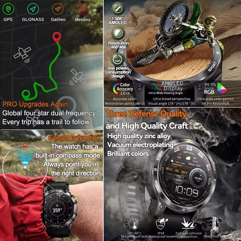 Outdoor Professional GPS Trajectory Smart Watch 1.5" HD Screen Waterproof Watches Bluetooth Call Smartwatch Men For Android IOS