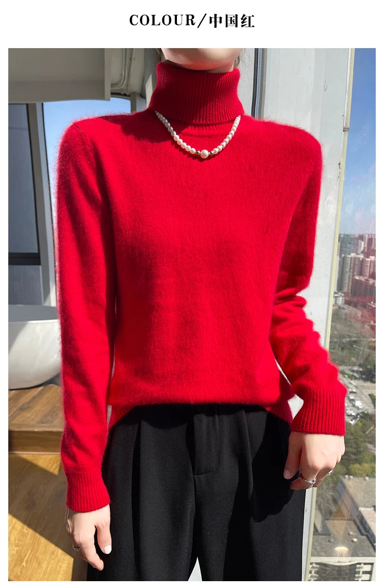 100% Mink Cashmere Top-Lapel Women Sweater Long-sleeves Fashion High-elasticity Sexy Winter Knitted Pullover Girl Tops 2024