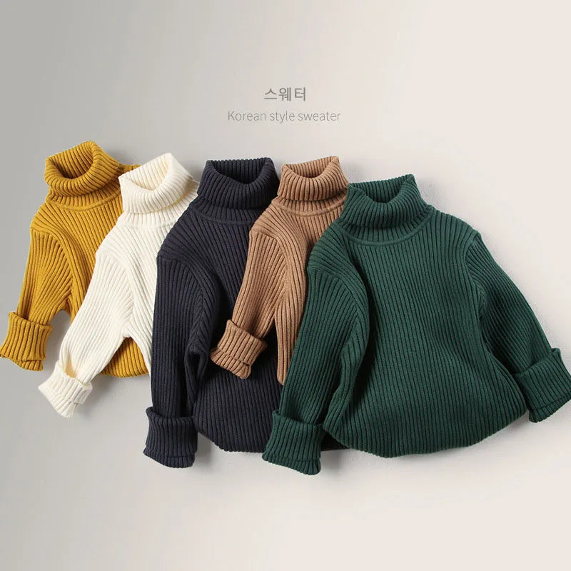 Otoño Invierno nuevos suéteres de cuello alto para bebés y niñas suéter para niños Top Color sólido bajo de punto suéteres ropa para niños