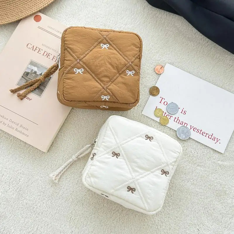 Makeup Bag For Women Embroidered Bowknot Travel Cosmetic Bags Large Capacity Handheld Makeup Toiletry Storage Bag