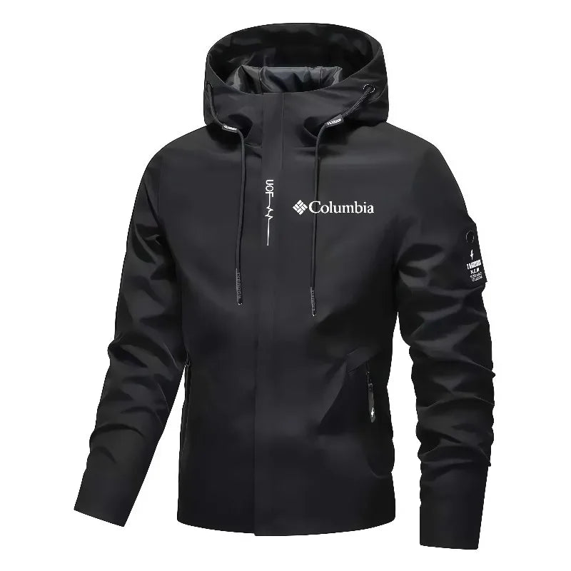 Men's fashion jacket, trendy printed hooded trench coat, zipper pocket, casual jacket, spring and autumn daily street wearjacket