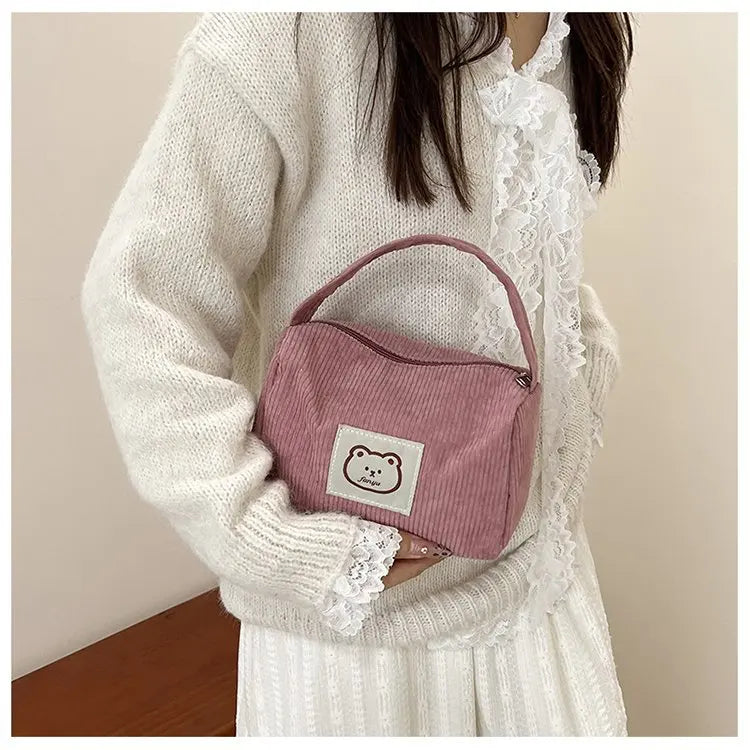 Bear Large Makeup Bag for Women Corduroy Cosmetic bag Make up Bags Zipper Pouch with handle Cosmetic Organizer Toiletry Bag