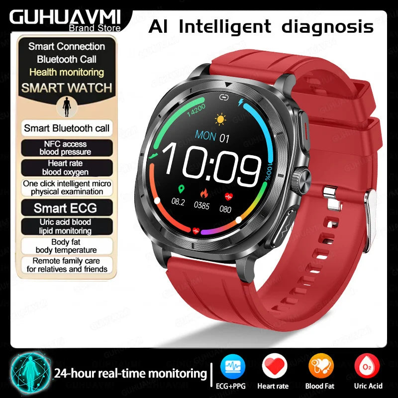 New Clinical level Smart Watch Men NFC ECG+PPG Organ monitor Blood Lipids Uric Acid Bluetooth Call Health Laser Therapy watches