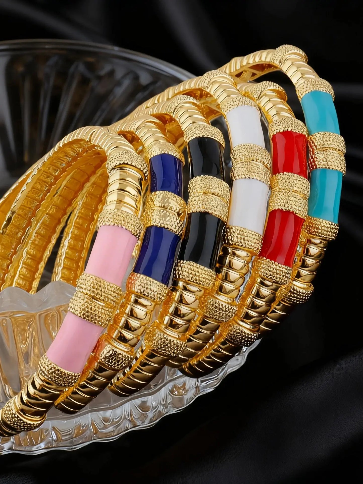 18K Gold Color Plated Dubai Bracelets Luxury Arabian Wedding Jewelry Sets, Hidden Buckle Women’s Bracelets and Rings Jewelry Set