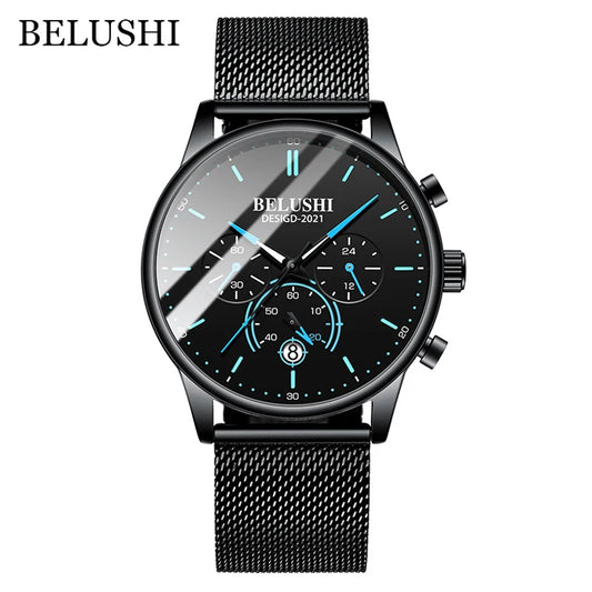 BELUSHI New Fashion Mens Watches Top Luxury Brand Sport Quartz Luminous Waterproof Chronograph Wristwatch Mens Watches