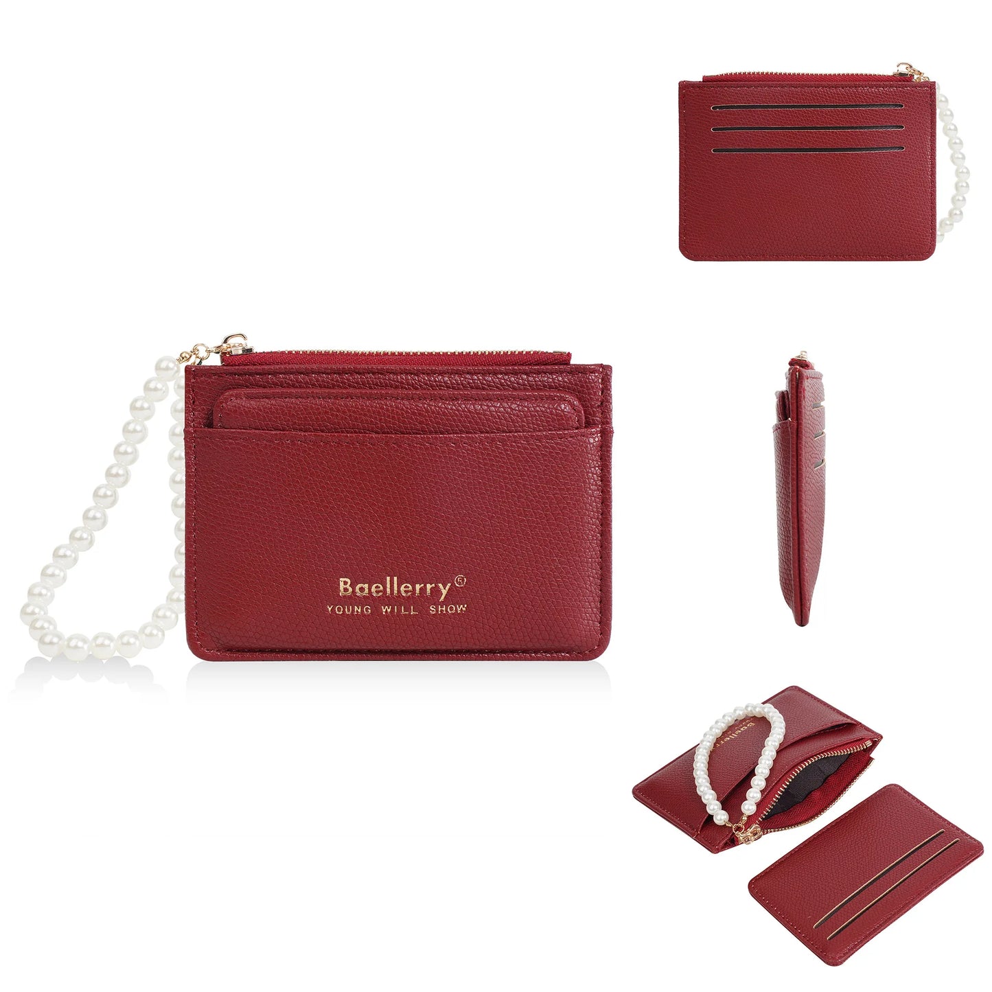 Fashionable Womens Card Case Ins Trend High Class Pearl PU Small Purse