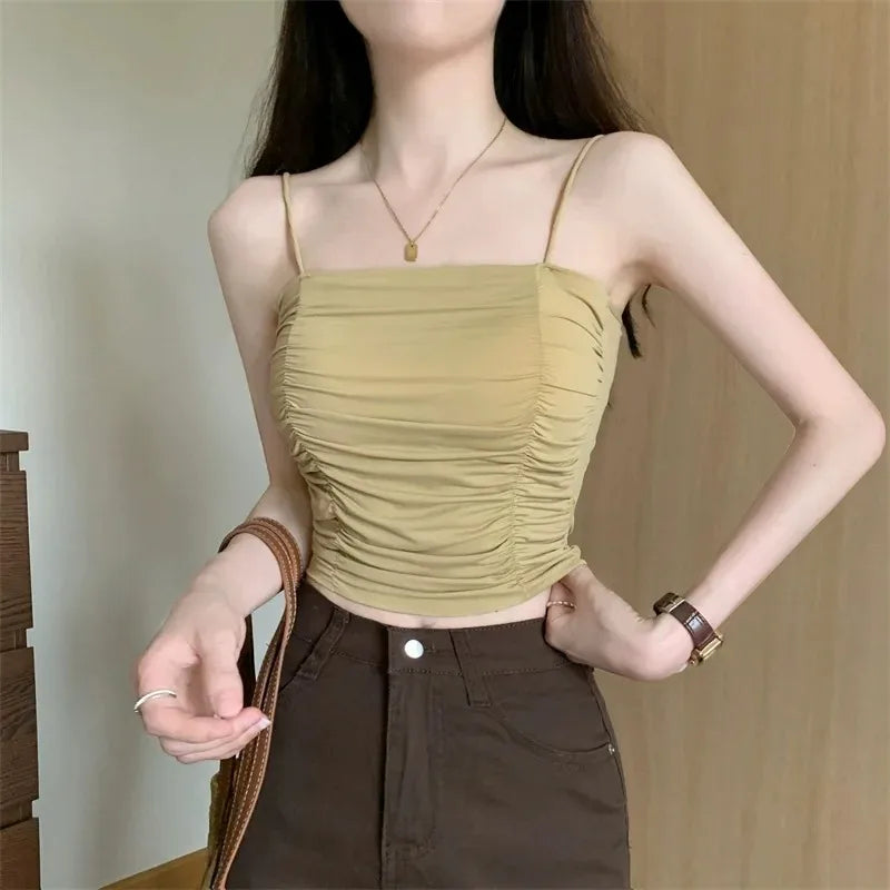 Top Women Sexy Shirts Sleeveless Tube Tops girls Tops With Suspenders Lady White Camisole Padded Bras Woman Clothing Corset Top