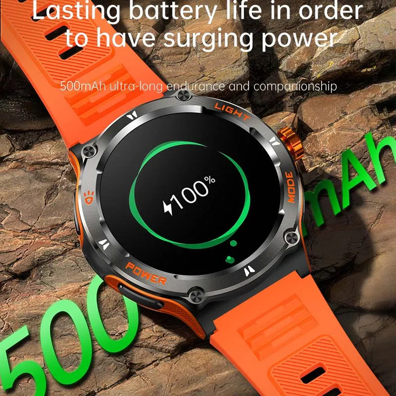 2024 New Men Rugged Military Smart Watch Bluetooth Call GPS Track 500MAh Heart Rate Fitness Tracker 3ATMWaterproof Smartwatch