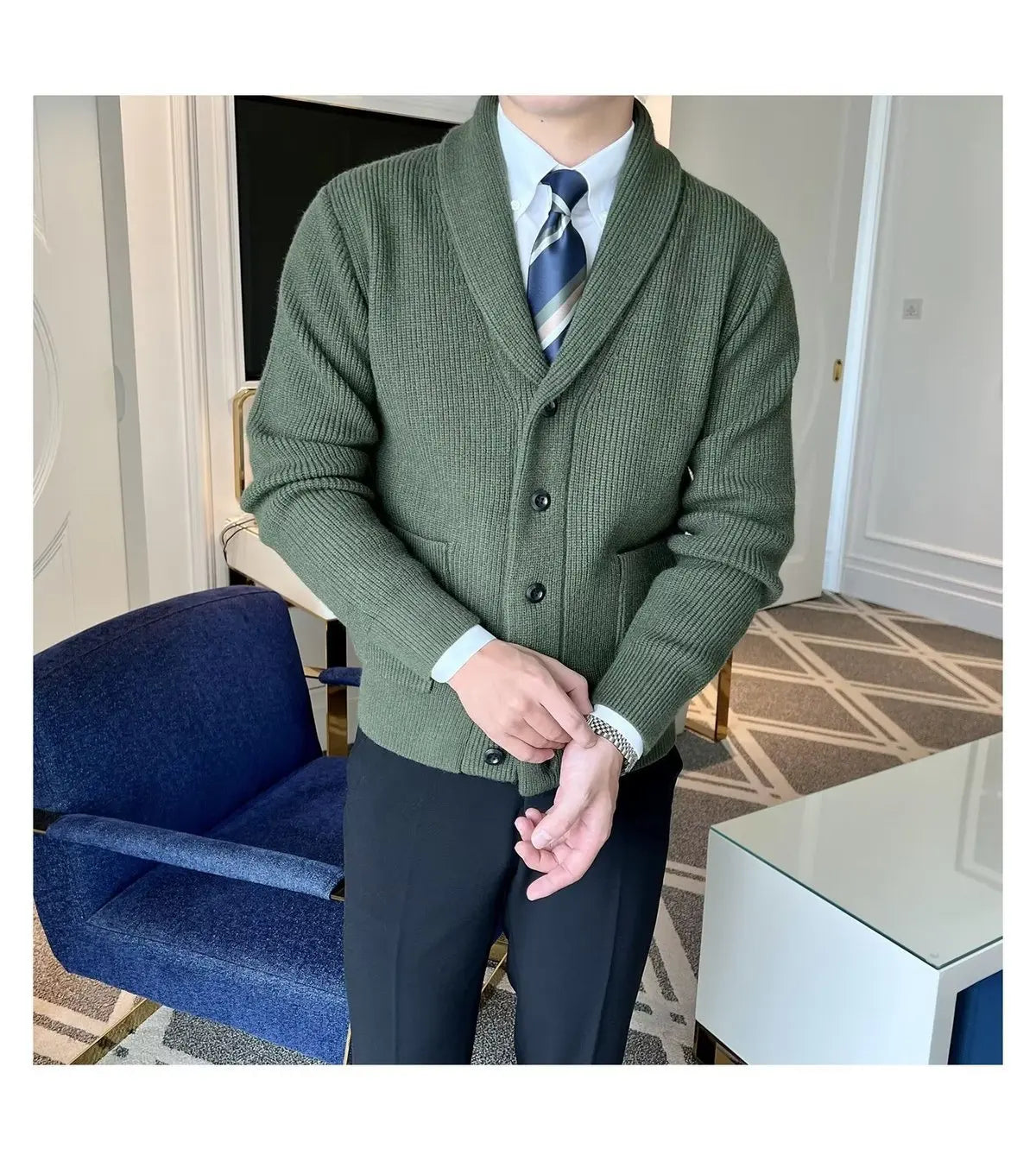 Men's Clothing Cardigan Jacket V Neck Coat Knit Sweater Male Plaid Elegant Casual Long Sleeve 100% Korean 2024 Autumn Classic