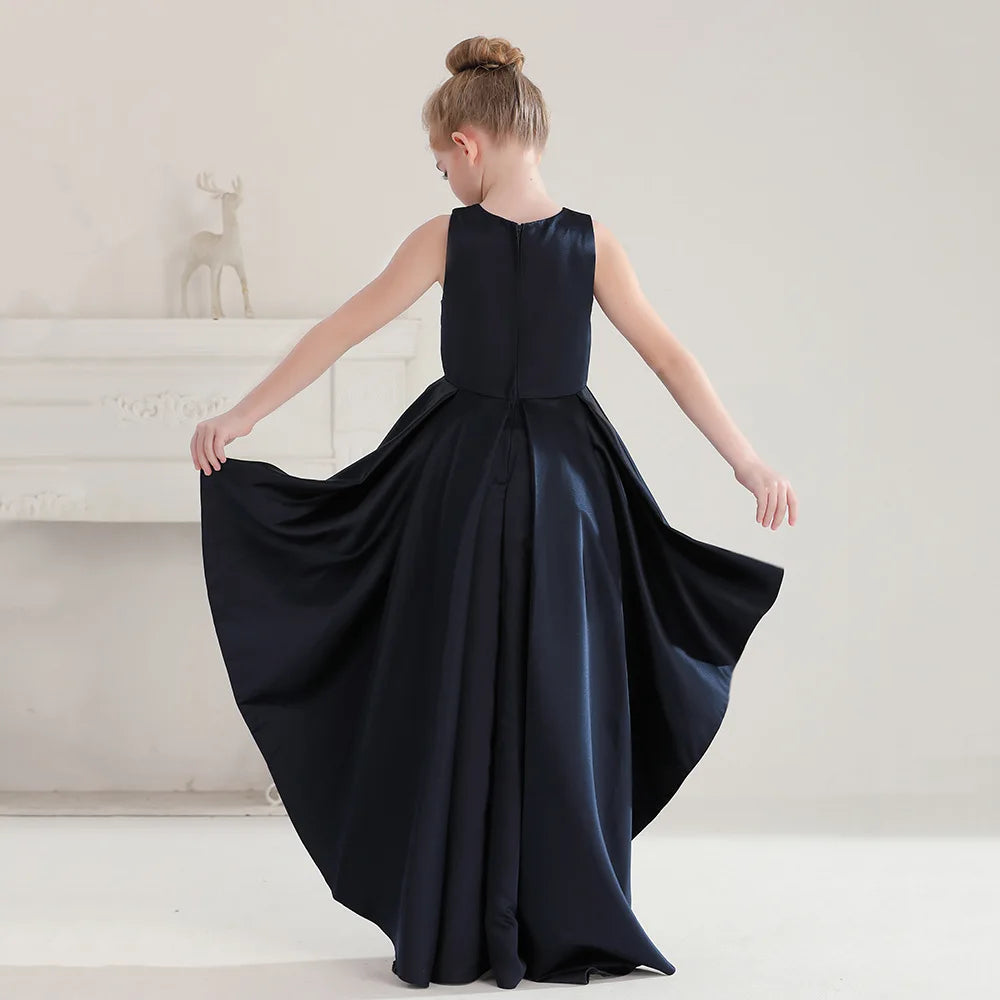HETISO 8-16Y Teen Girls Party Dresses Navy Blue Long Trailing Elegant Children's Princess Dress Formal Evening Festive Ball Gown