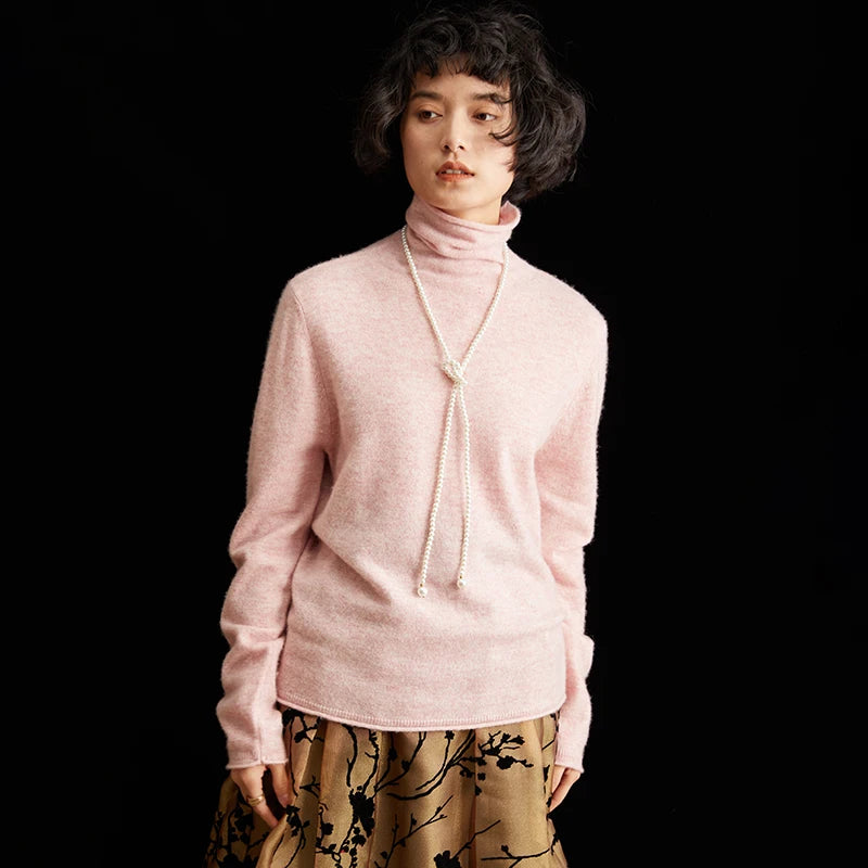 Women's 100% Cashmere Sweater Casual Solid Color Knitted Pullover Loose High Neck Jumper Autumn/Winter Warm Blouse Tops