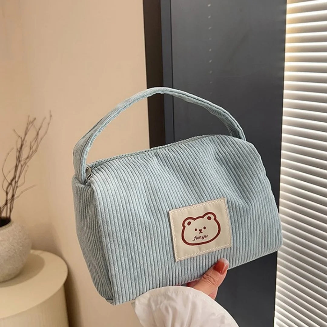 Bear Large Makeup Bag for Women Corduroy Cosmetic bag Make up Bags Zipper Pouch with handle Cosmetic Organizer Toiletry Bag
