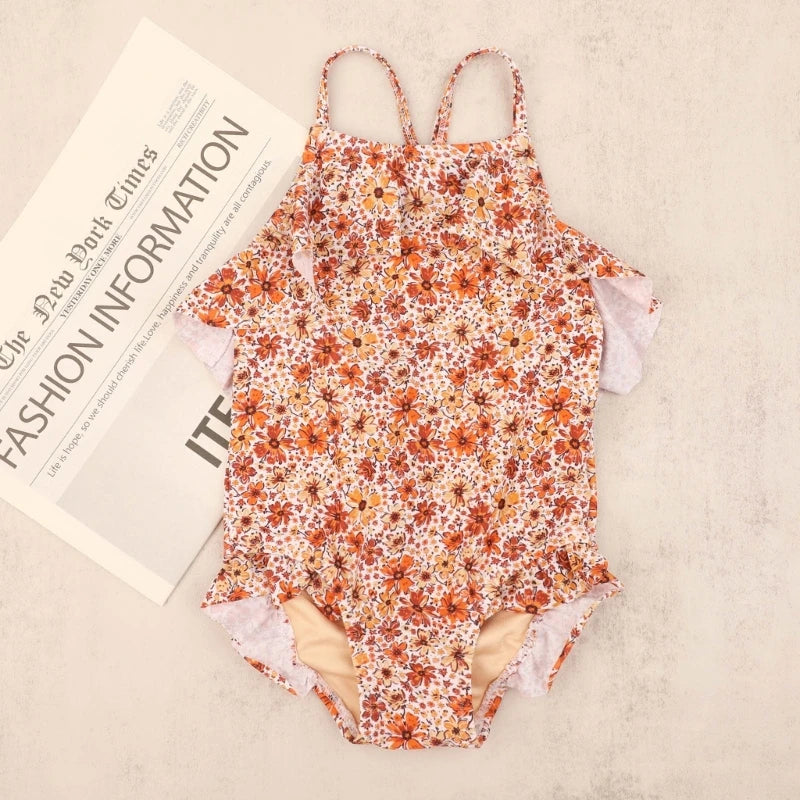 Y1UB Baby Swimwear UPF50+ Sleeveless Beach Clothes One-pieced Flower Print Toddlers Swimsuit Girls for Vacation