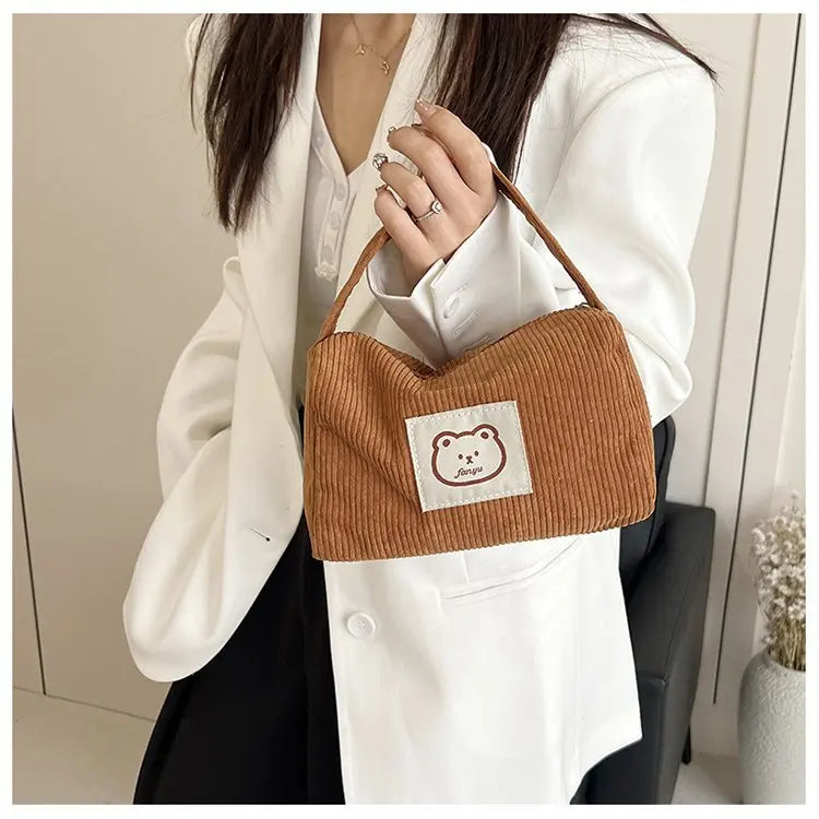Bear Large Makeup Bag for Women Corduroy Cosmetic bag Make up Bags Zipper Pouch with handle Cosmetic Organizer Toiletry Bag