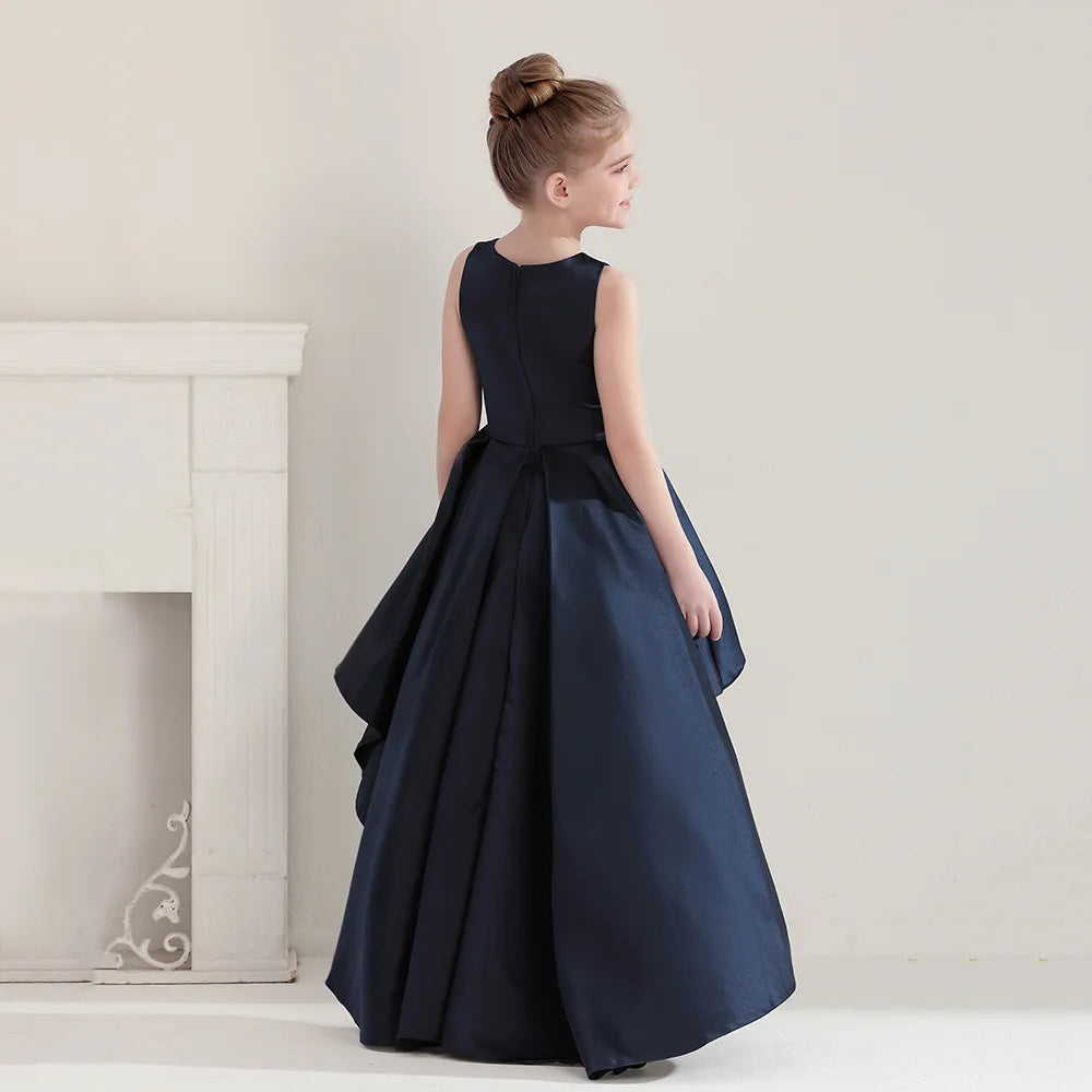 HETISO 8-16Y Teen Girls Party Dresses Navy Blue Long Trailing Elegant Children's Princess Dress Formal Evening Festive Ball Gown