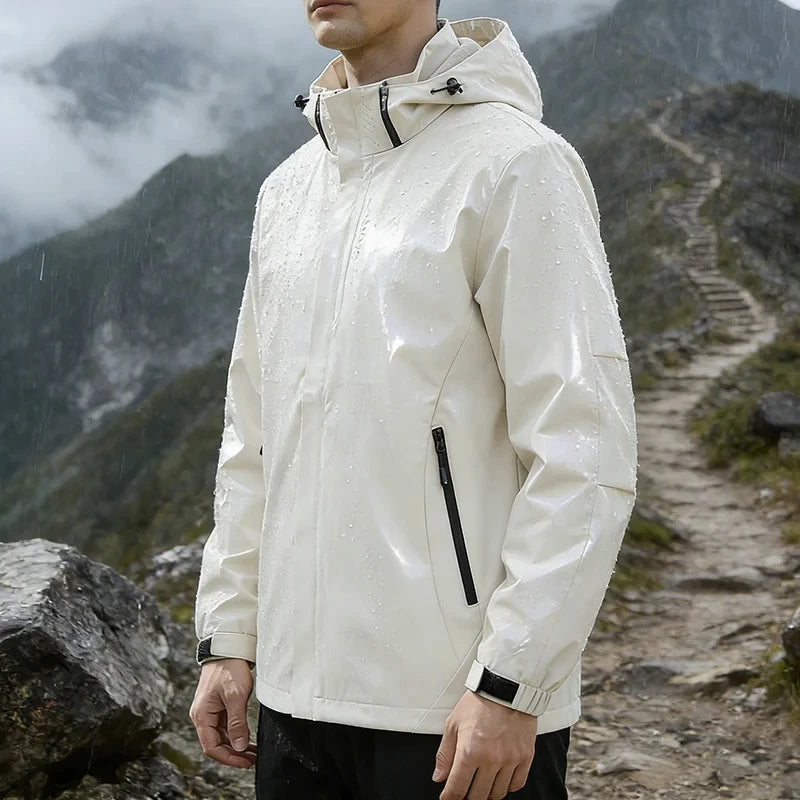 Mens Hooded Waterproof Jackets Autumn Lightweight Outdoor Raincoat Hiking Climbing Windproof Jacket Fashion Windbreaker Coat Man