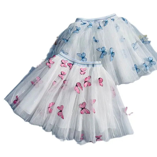 Summer Girls Mesh Skirt Pastoral Three-dimensional Butterfly New Cute Toddler Girl Tutu Skirts Korean Fashion Tulle Skirt Faldas