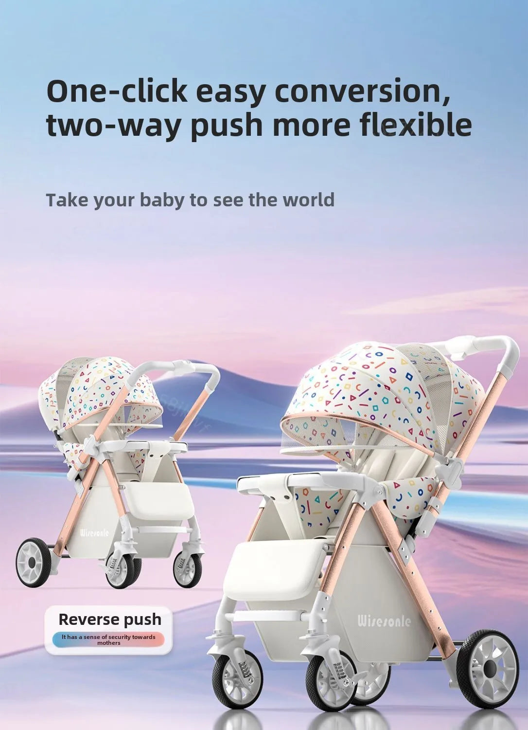 Lightweight baby stroller, high landscape stroller,can sit or lie down in both directions,suitable for babies aged 0-5 years old