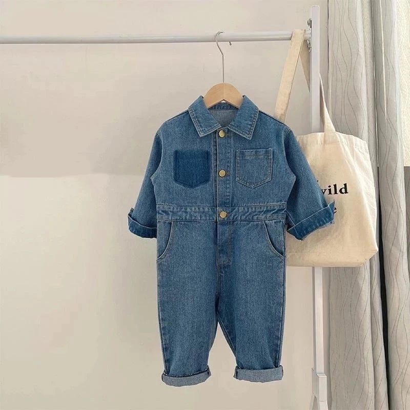 Fashion Baby Boy Girl Jean Jumpsuit Infant Toddler Child Button Long Sleeve Casual Overalls Spring Autumn Baby Clothes