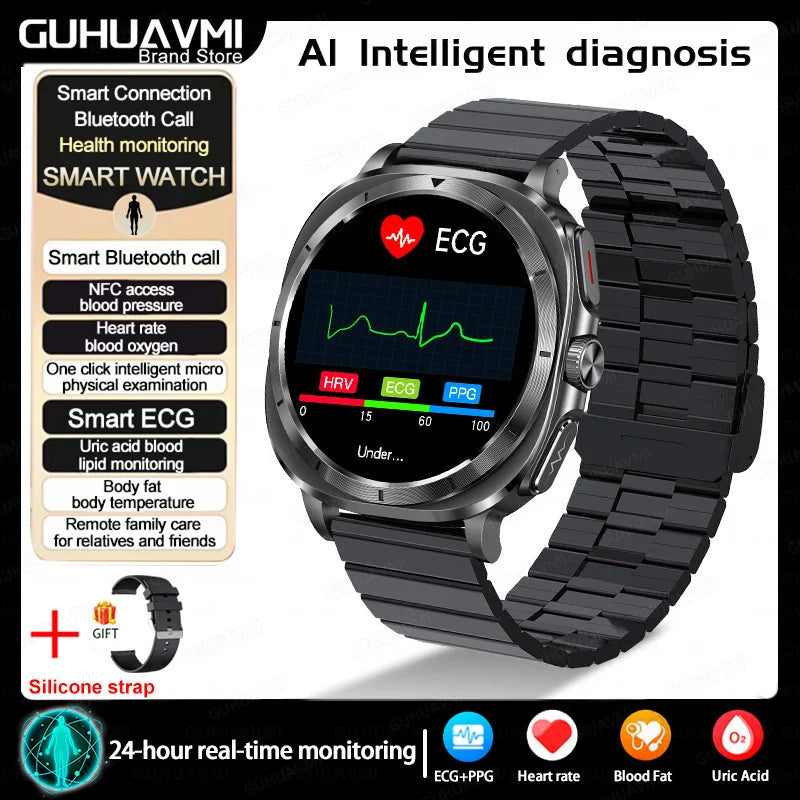 New Clinical level Smart Watch Men NFC ECG+PPG Organ monitor Blood Lipids Uric Acid Bluetooth Call Health Laser Therapy watches