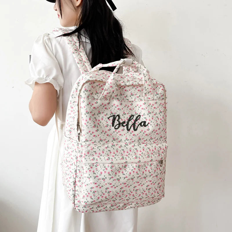 Mochila versátil personalizada de estilo de Academia Japonesa, bolso escolar para estudiantes con flores fragmentadas pequeñas, literatura y arte