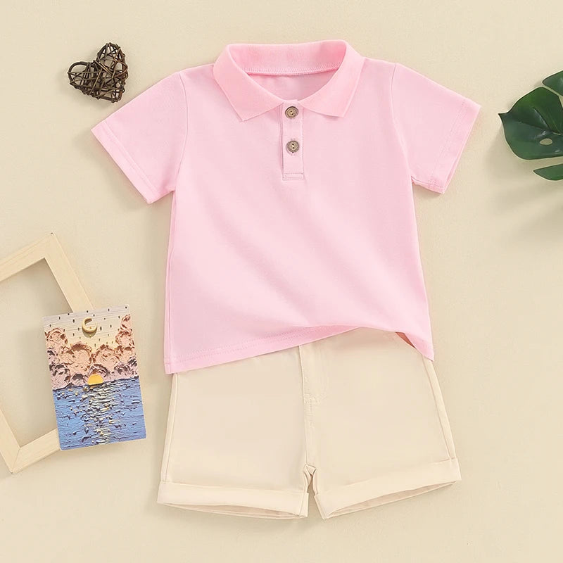 Kupretty-ropa para niño pequeño, traje de verano para bebé, camiseta de manga corta con botones, Tops, pantalones cortos sólidos, conjunto de ropa 2T 3T 4T