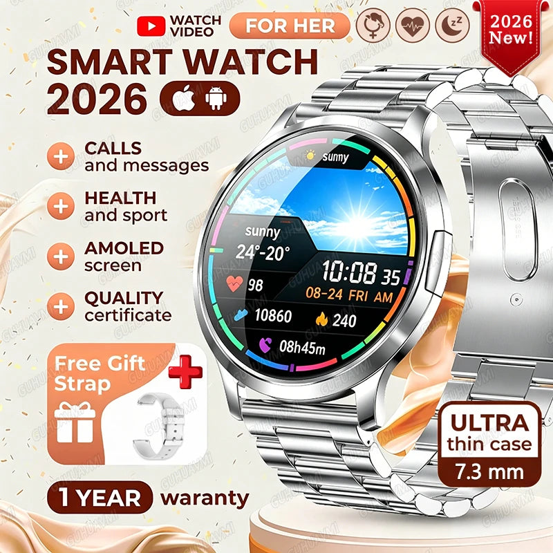 2026New Smart Watch For Women 466*466 AMOLED Display Fitness Monitor Bracelet Ladies' Gift BT Call Digital Clock For Android IOS