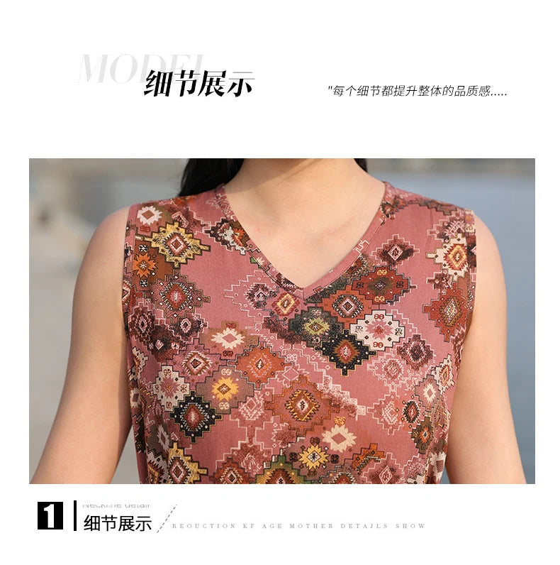 Spring Summer Dresses Fashion Female Sleeveless printed Casual Dress Women A-line Dresses Vestidos