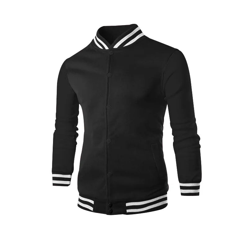Men's baseball jacket autumn and winter fleece American solid color loose casual stand-up collar single-breasted flight jacket