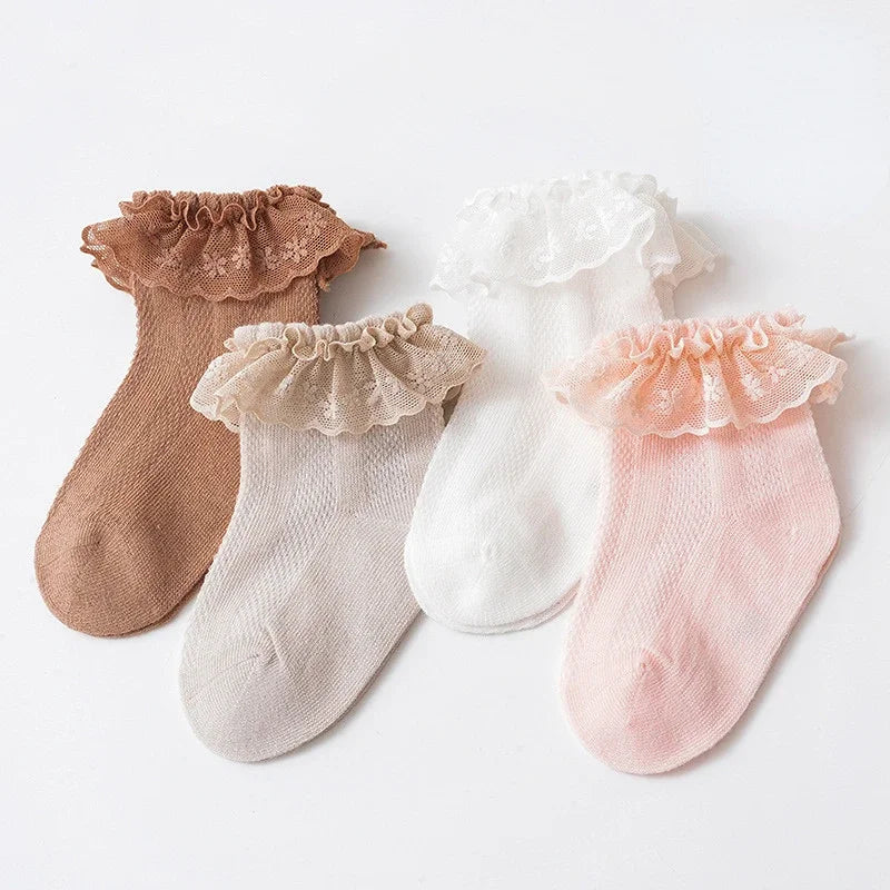 Baby Ruffle Socks Solid Color Cotton Breathable Mesh Socks for Baby Girls Newborn Infant Toddler Kids Socks