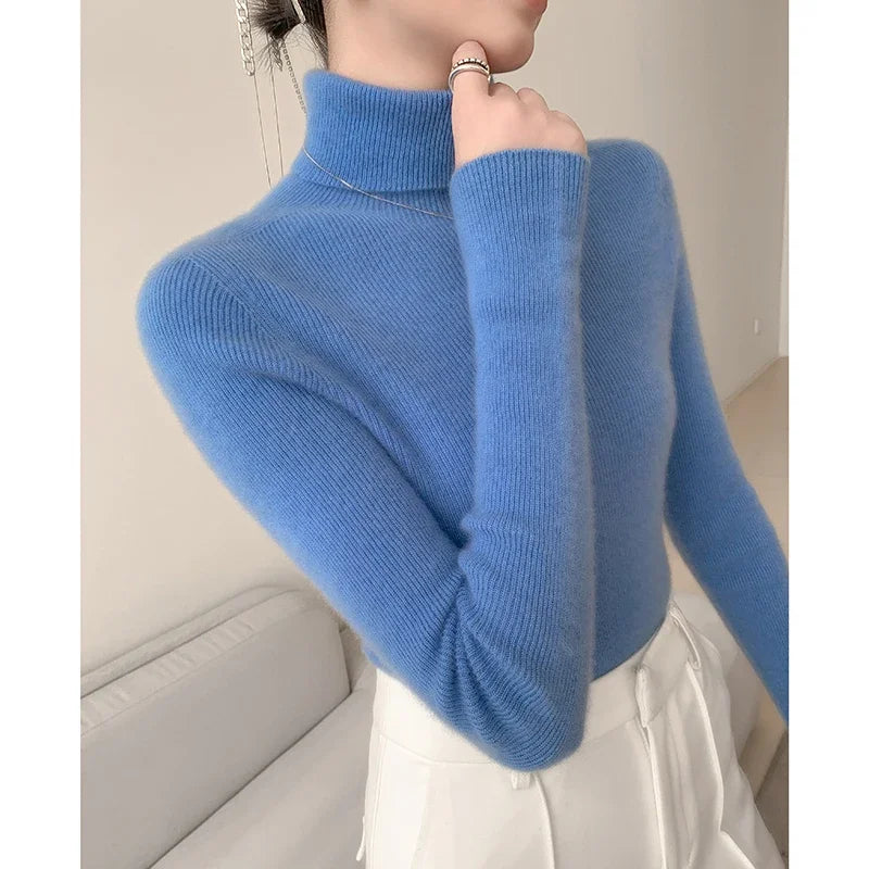 100% pure cashmere sweater women  sweater slim fit sweater versatile for autumn and winter knitted high neck cashmere