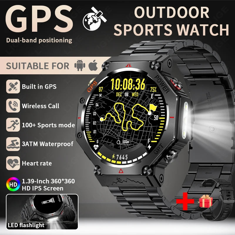 New GPS Positioning Smart Watch Men GPT AI Voice Assistant Bluetooth Call 3ATM Waterproof Compass Outdoor Sports Smartwatch 2025