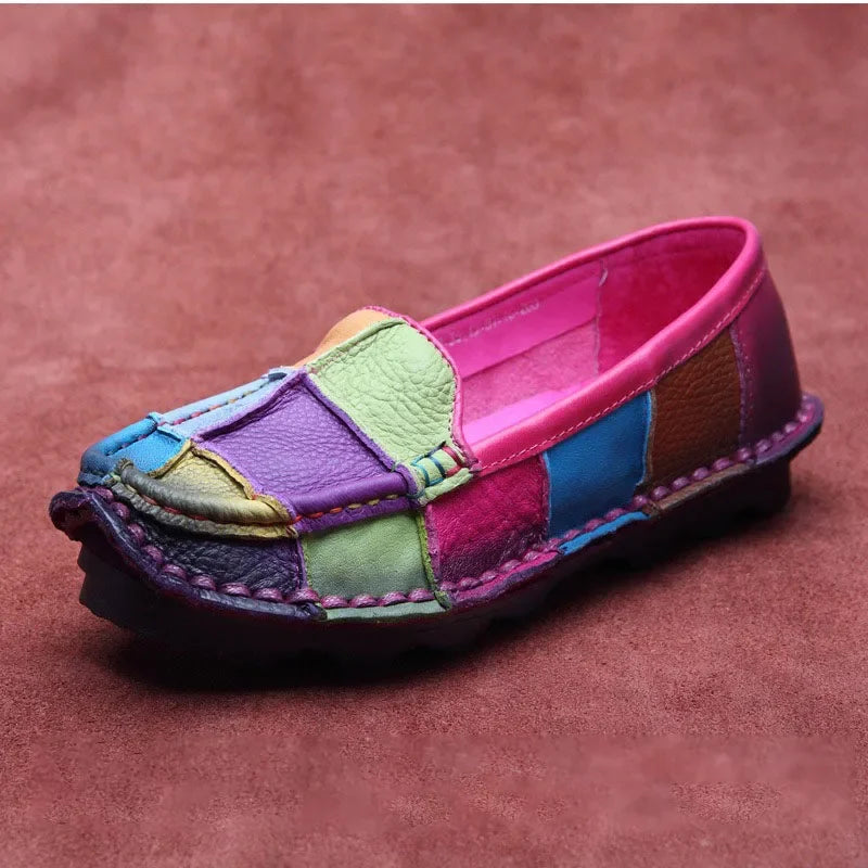 Birkuir Retro Mixed Colors Flats Women Shoes Soft Soles Loafers Shoes Genuine Leather Slip On Luxury Casual size 41 42 Shoes