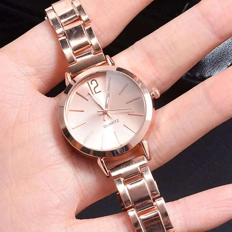 2pcs Set Watch Luxury Women Simple Dial Hollow Strap Fashion Gold Bracelet Quartz Wristwatch Student Ladies Watches Reloj Mujer