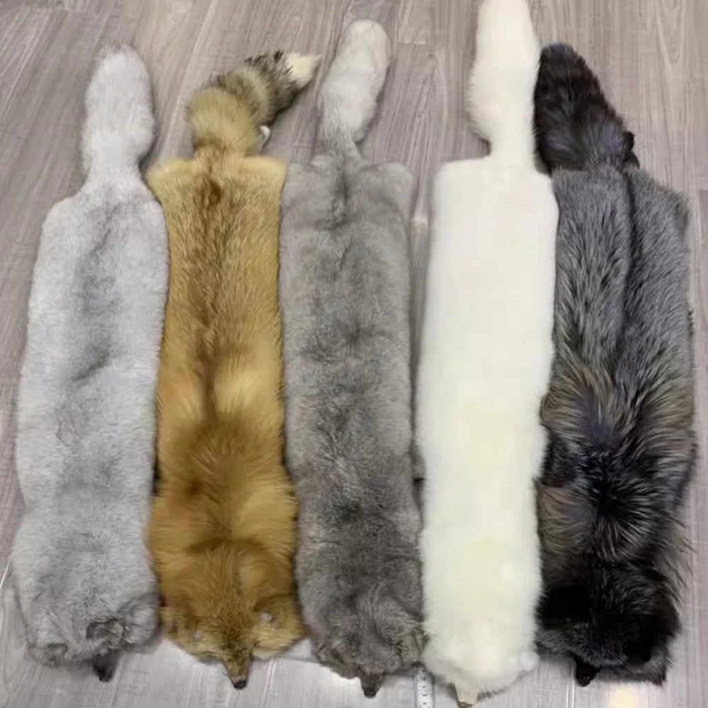Winter Warm Large Real Fox Fur Collar Natural Fur Coat Scarves Luxury Women Men Jackets Hood Shawl Decor Female Neck Scarf Wraps