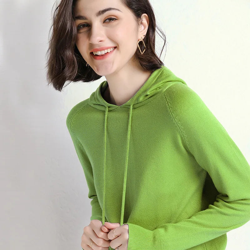 Autumn Winter Women Sweater 2025 New Solid Jumper Long Sleeve Hooded Pullovers Korean Fashion Loose Lady Casual Knitted Sweaters