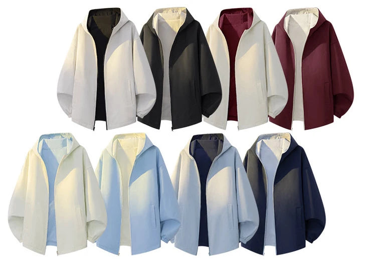 Womens Hooded Reversible Jackets 2025 Windbreaker Women Jackets Basic Coats Zipper Fashion Lightweight Jackets Famale Outerwears
