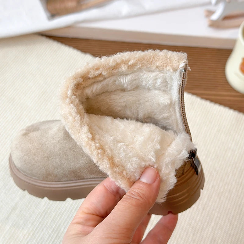 Children's Winter Boots 2025 New Girls Classic School Ankle Boots Outdoor Warm Plush Fashion Kids Simple Platform Cotton Boots
