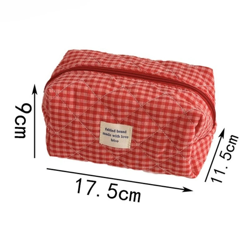 Cute Makeup Bag for Women Portable Travel Small Cosmetic Bags Fashion Plaid Zipper Toiletry Bag Washing Pouch Storage Bags