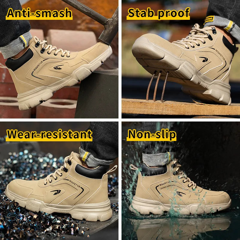 Winter Plush Work Boots For Men Ankle Anti-smash Anti-puncture Safety Shoes Steel Toe Protective Male Footwear Indestructible