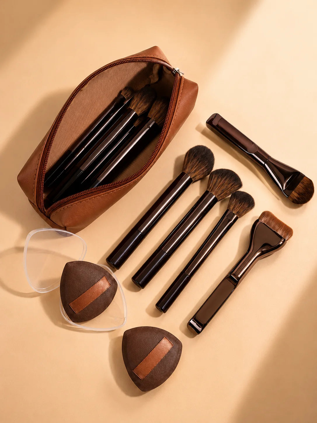 Makeup Brush Set - 18pcs High-Value Multi-Functional - Including 15 Makeup Brushes + 2 Powder Puffs + Makeup Bag - Travel-Friend