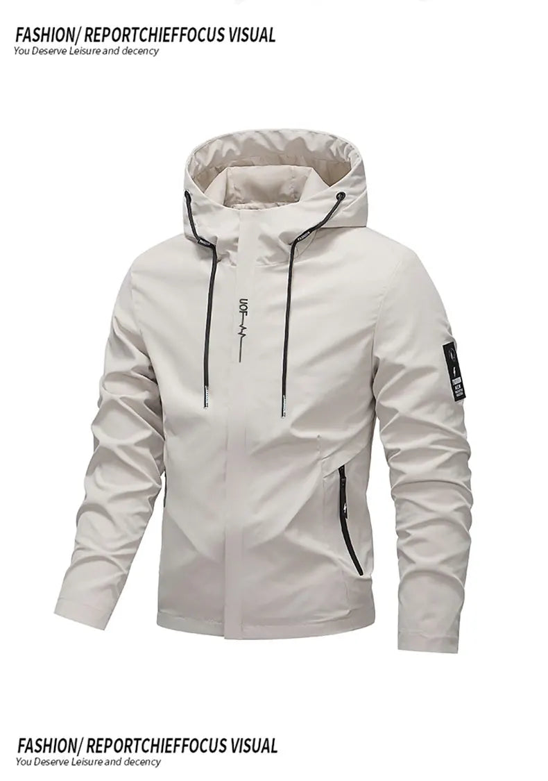 Men Hiking Jacket Spring Autumn Streetwear Fashion Hooded Jacket Casual Zip Up Loose Coat Outdoor Jogging Activewear Windbreaker
